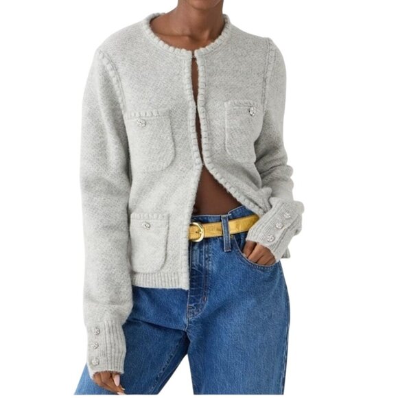 J.Crew NWT Odette Sweater Lady Jacket Jewel Buttons Pocket Alpaca Blend Size XXL - Picture 4 of 12